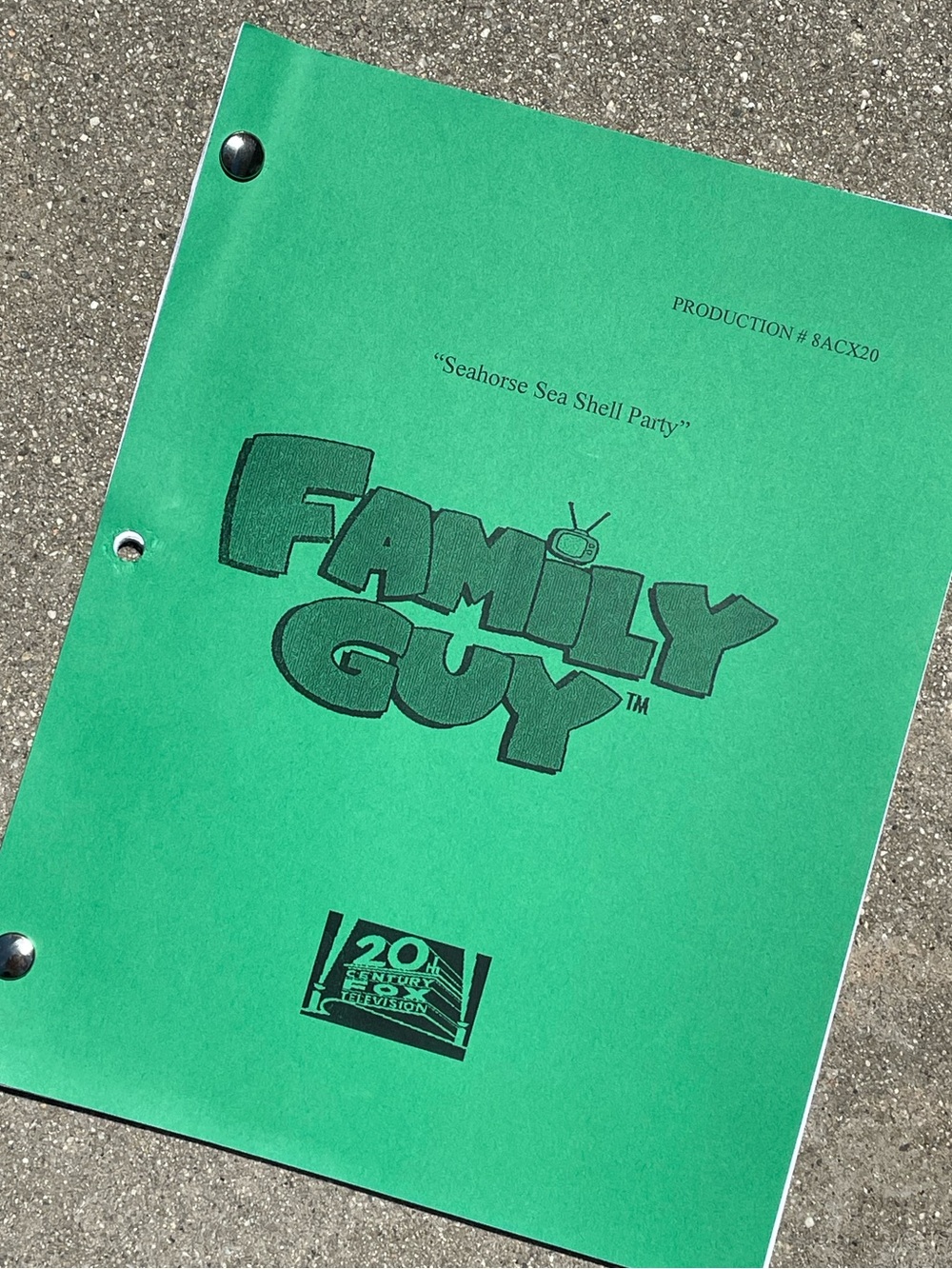 Family Guy 2010 Seahorse Sea Shell Party Production Used Table Draft Script